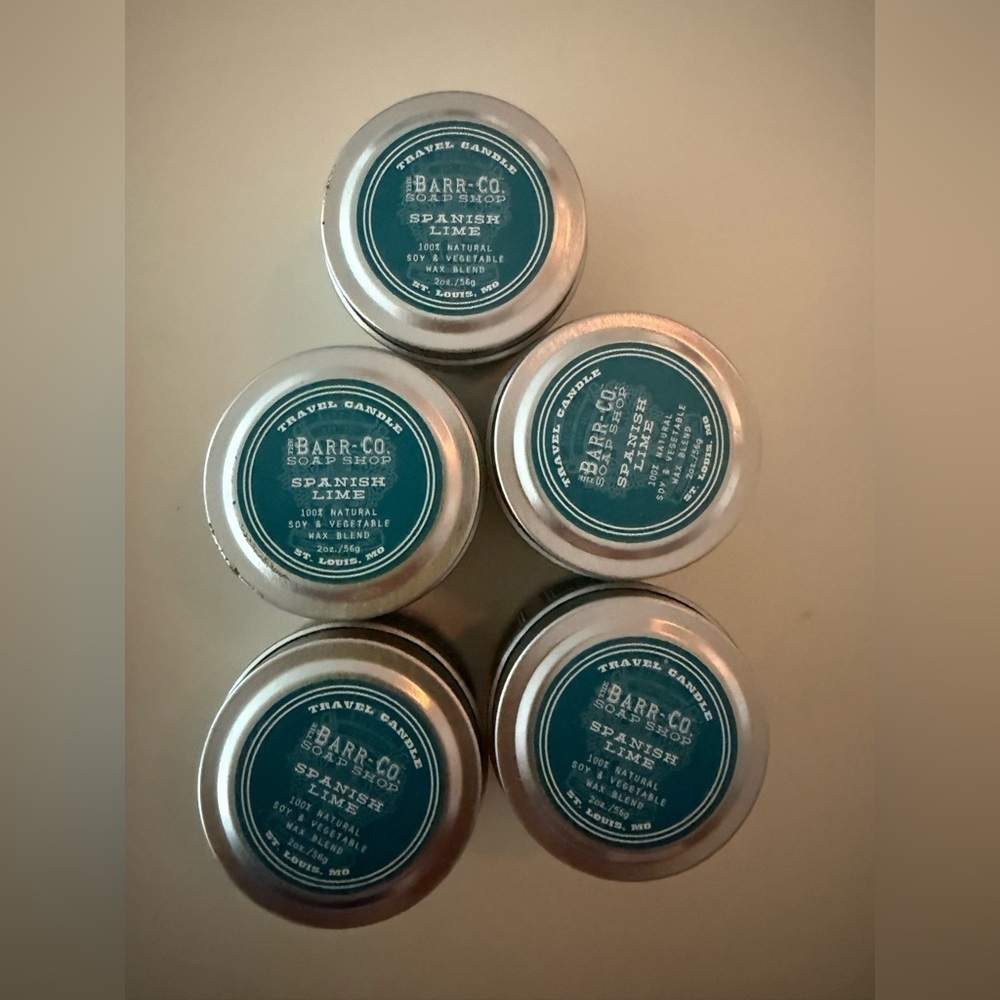 The Barr-co Travel Candle Spanish Lime Soy Vegetable Wax Blend 2 oz Lot Of 5